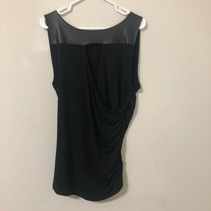 Black Faux Leather Ruched Blouse